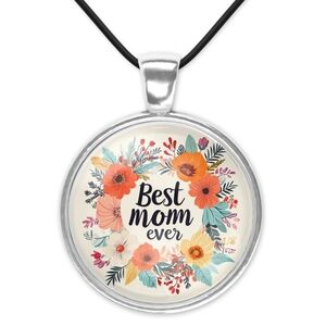 Mothers Day Gifts Floral Pendant Black Cord  Necklace